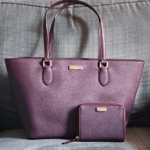 Kate Spade Laurel Way Dally Tote w/ Matching Darci Wallet set Mahogany Burgundy